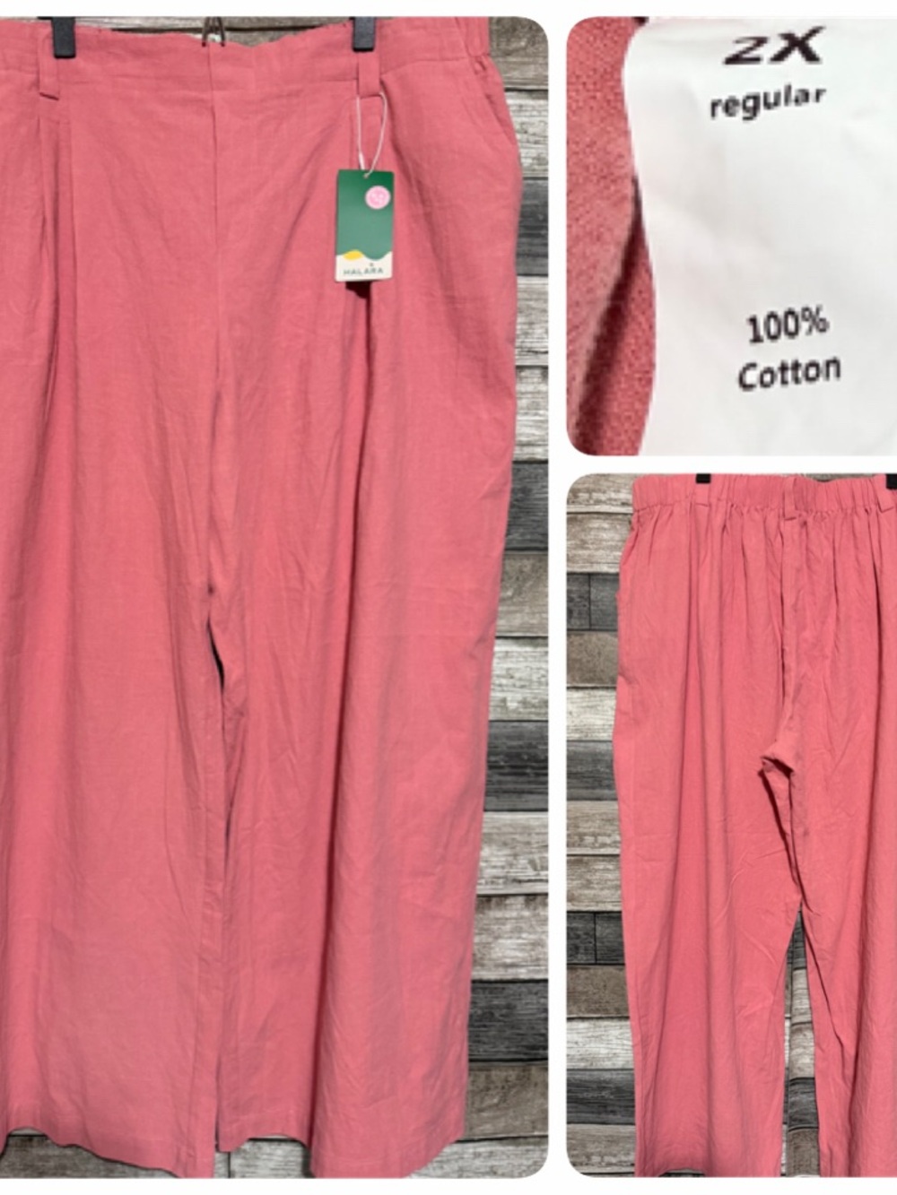 Halara Wide Leg Pleated Pants Women’s 2X Pink Lightweight Cotton (Inseam 28)